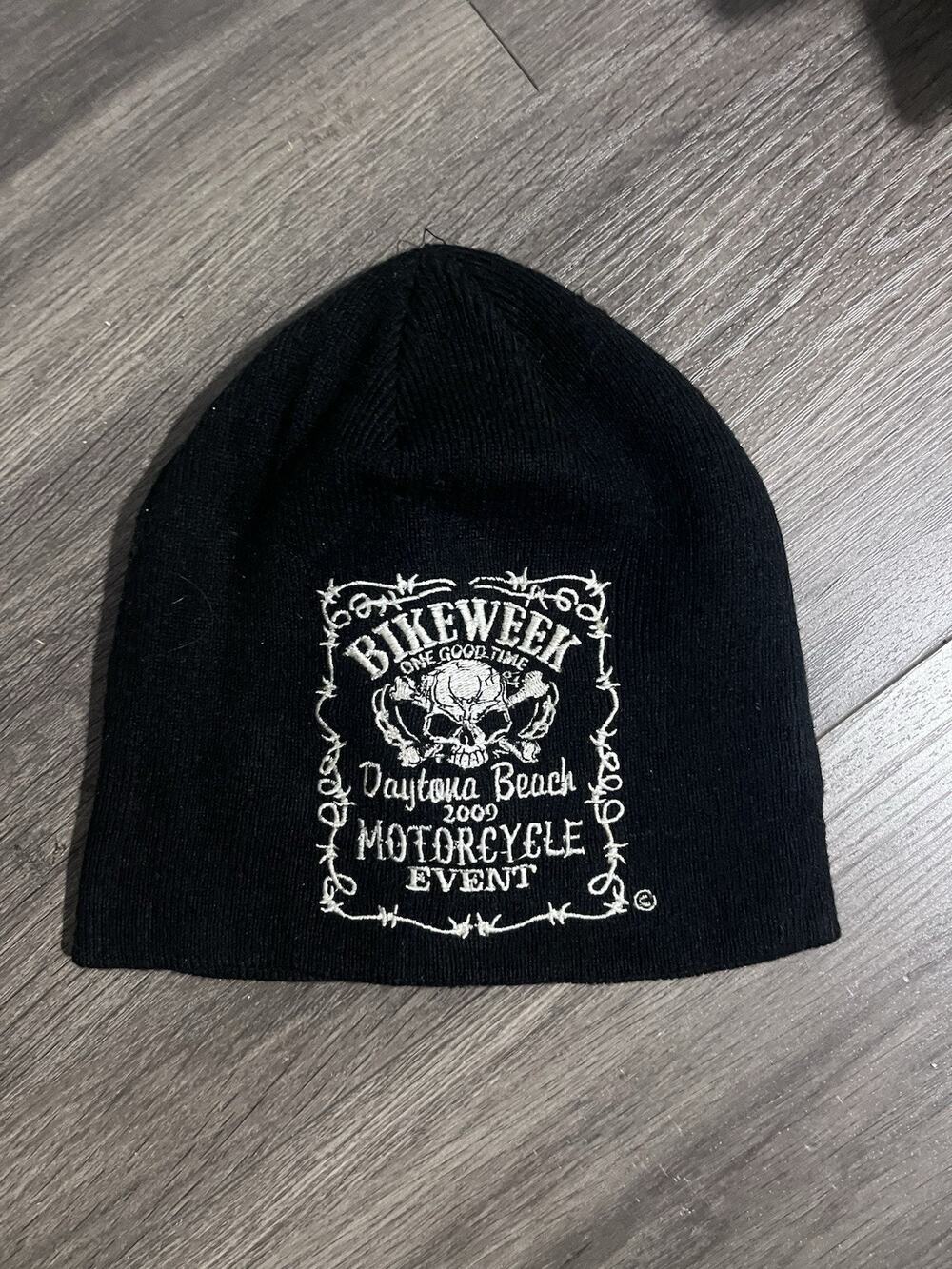 Black Knit Bike Week Daytona Beach ‘09 Motorcycle Beanie Harley Sturgis Skull